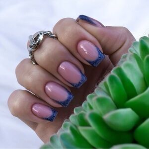 Blue Glitter French Tip Nails